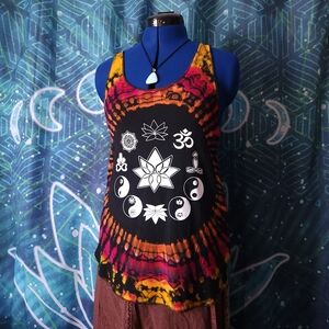 🌈🔮 Kathmandu Imports Sacred Symbols Tie Dye Racerback Tank — Size S/M